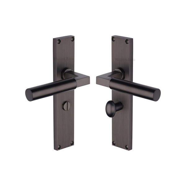 Bauhaus Reeded Door Handle on Plate by M Marcus - Heritage Brass