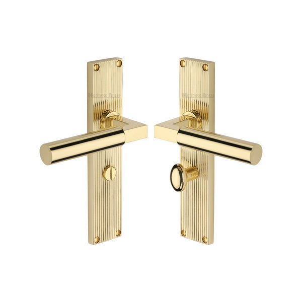 Bauhaus Reeded Door Handle on Plate by M Marcus - Heritage Brass
