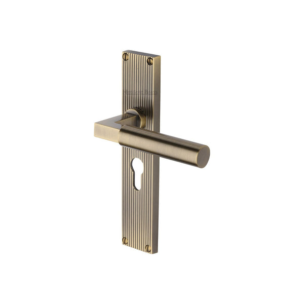 Bauhaus Reeded Door Handle on Plate by M Marcus - Heritage Brass