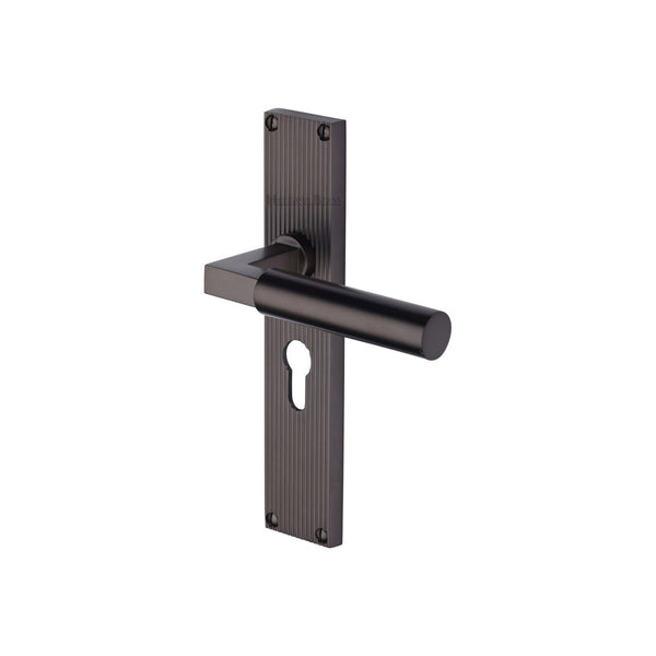 Bauhaus Reeded Door Handle on Plate by M Marcus - Heritage Brass