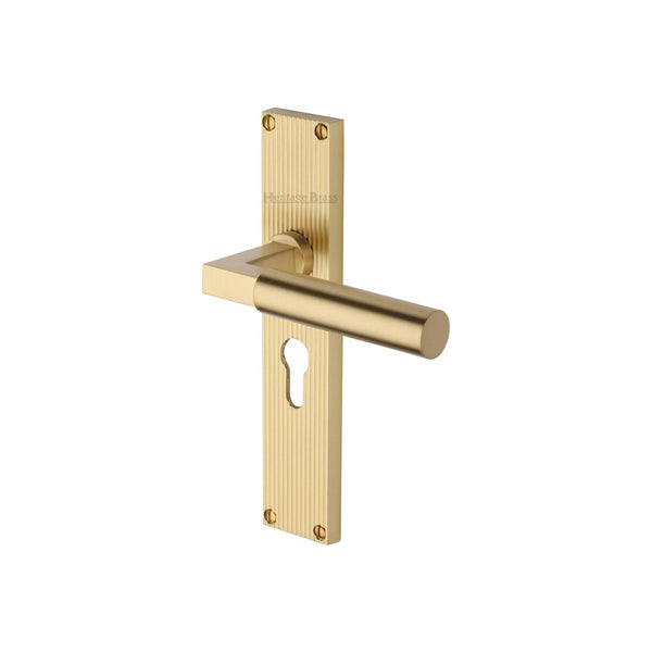 Bauhaus Reeded Door Handle on Plate by M Marcus - Heritage Brass