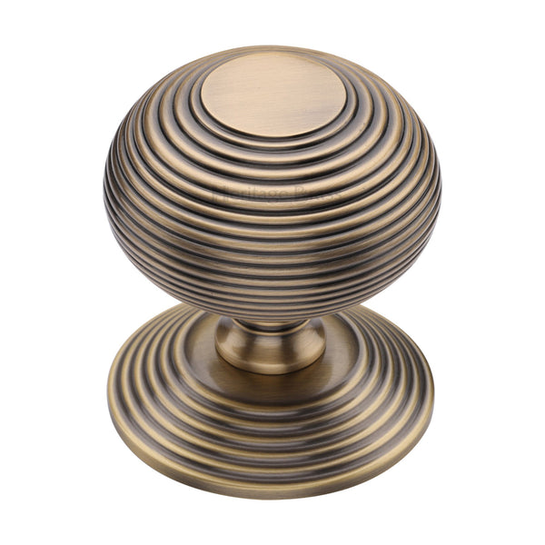 M Marcus - Heritage Brass, Reeded Centre Door Knob, Exterior Door Hardware, Front Door Centre Knobs