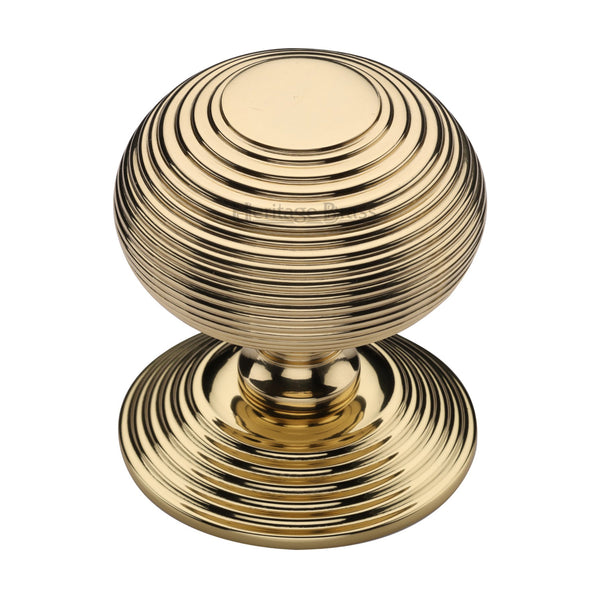 M Marcus - Heritage Brass, Reeded Centre Door Knob, Exterior Door Hardware, Front Door Centre Knobs