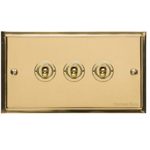 Elite Stepped Plate Range Polished Brass Switches & Sockets, S01 - 3 Gang Toggle Switch by Heritage Brass By M-Marcus