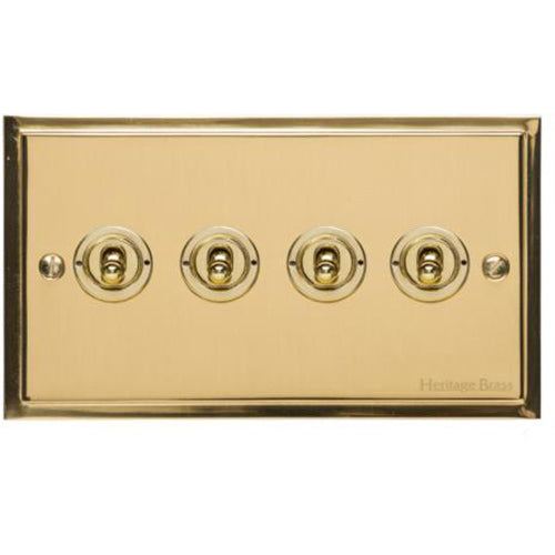 Elite Stepped Plate Range Polished Brass Switches & Sockets, S01 - 4 Gang Toggle Switch by Heritage Brass By M-Marcus