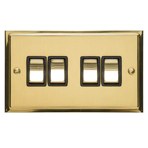 Elite Stepped Plate Range Polished Brass Switches & Sockets, S01 - 4 Gang Rocker Switch by Heritage Brass By M-Marcus