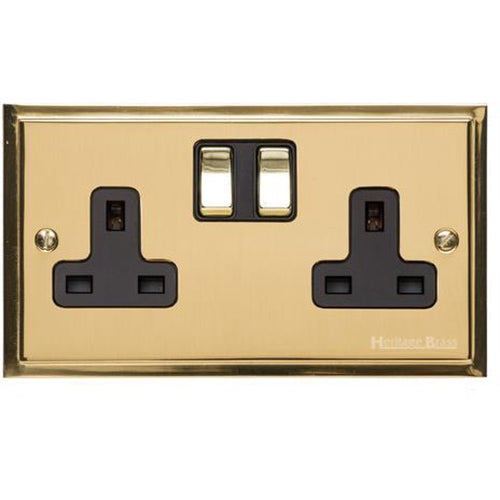 Elite Stepped Plate Range Polished Brass Switches & Sockets, S01 - Double Socket (13 Amp) by Heritage Brass By M-Marcus