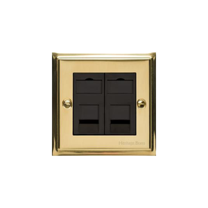 Elite Stepped Plate Range Polished Brass Switches & Sockets, S01 - 2 Gang RJ45 by Heritage Brass By M-Marcus