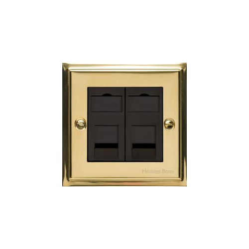 Elite Stepped Plate Range Polished Brass Switches & Sockets, S01 - 2 Gang RJ45 by Heritage Brass By M-Marcus