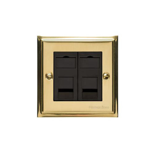 Elite Stepped Plate Range Polished Brass Switches & Sockets, S01 - 2 Gang RJ45 by Heritage Brass By M-Marcus