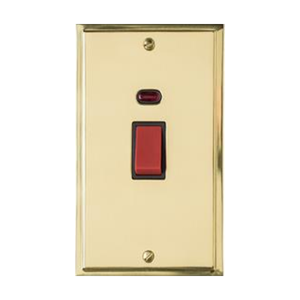 Elite Stepped Plate Range Polished Brass Switches & Sockets, S01 - 45A DP Cooker Switch with Neon (tall plate) by Heritage Brass By M-Marcus