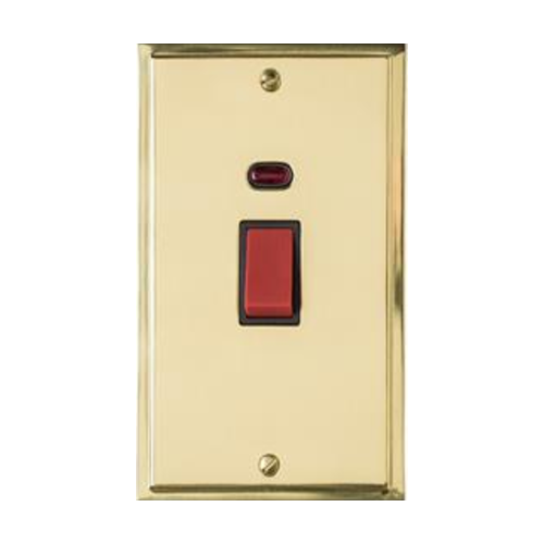 Elite Stepped Plate Range Polished Brass Switches & Sockets, S01 - 45A DP Cooker Switch with Neon (tall plate) by Heritage Brass By M-Marcus
