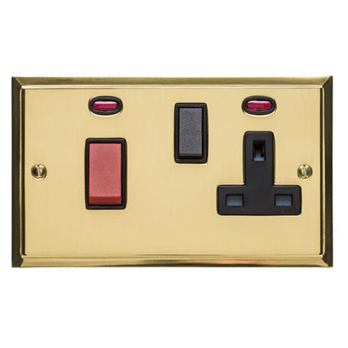 Elite Stepped Plate Range Polished Brass Switches & Sockets, S01 - 45A Cooker Unit + 13A Socket by Heritage Brass By M-Marcus
