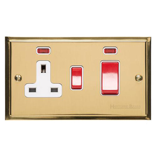 Elite Stepped Plate Range Polished Brass Switches & Sockets, S01 - 45A Cooker Unit + 13A Socket by Heritage Brass By M-Marcus