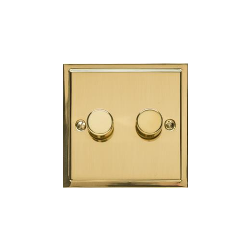 Elite Stepped Plate Range Polished Brass Switches & Sockets, S01 - 2 Gang Dimmer 250 watts (Compatible with halogen/ incandescent bulbs)