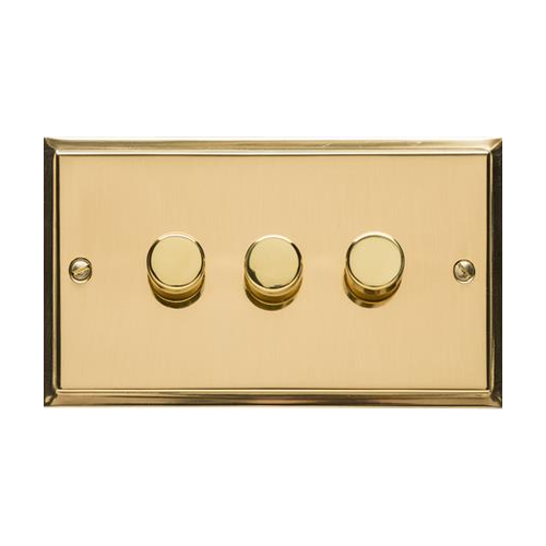 Elite Stepped Plate Range Polished Brass Switches & Sockets, S01 - 3 Gang Dimmer 250 watts (Compatible with halogen/ incandescent bulbs)