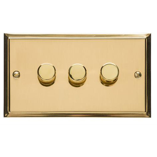 Elite Stepped Plate Range Polished Brass Switches & Sockets, S01 - 3 Gang Dimmer 400 watts (Compatible with halogen/ incandescent bulbs) by Heritage Brass By M-Marcus