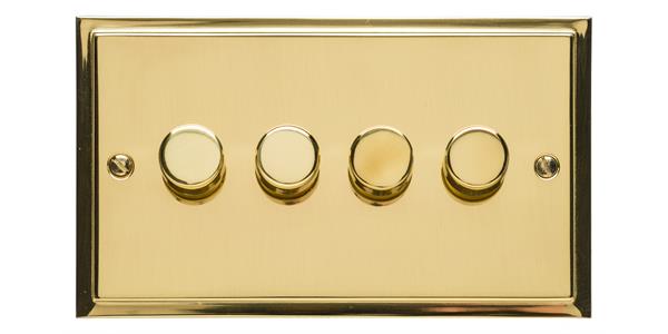 Heritage Brass Electrical, Elite Stepped Plate Range - Polished Brass - 4 Gang Dimmer (250 watts), 4 Gang Dimmer (250 watts), 2 Way Push On/Off Dimmer Switches, 4 Gang Dimmer (250 watts)