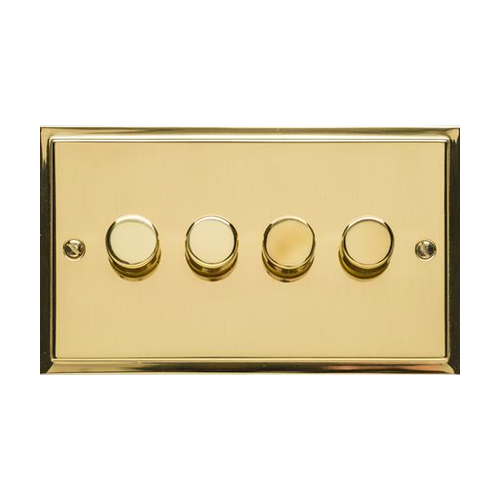 Elite Stepped Plate Range Polished Brass Switches & Sockets, S01 - 4 Gang Dimmer 400 watts(Compatible with halogen/ incandescent bulbs)