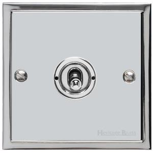 Heritage Brass Electrical, Elite Stepped Plate Range - Polished Chrome - 1 Gang Dolly Switch, 1 Gang Dolly Switch, 1 Gang Dolly Switch, 1 Gang Toggle Switch, 20 Amp 2 Way Dolly Switches