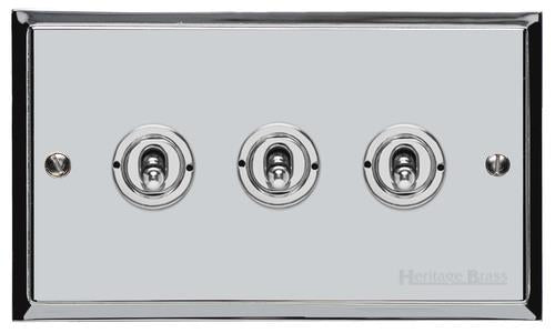 Elite Stepped Plate Range - Polished Chrome - 3 Gang Dolly Switch