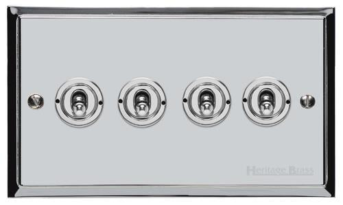 Heritage Brass Electrical, Elite Stepped Plate Range - Polished Chrome - 4 Gang Dolly Switch, 4 Gang Dolly Switch, 20 Amp 2 Way Dolly Switches, 4 Gang Dolly Switch, 4 Gang Toggle Switch