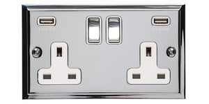 Heritage Brass Electrical, Elite Stepped Plate Range - Polished Chrome - Double USB Socket (13 Amp), Double USB Socket (13 Amp), 13 AMP Switched Sockets, Double USB Socket (13 Amp)