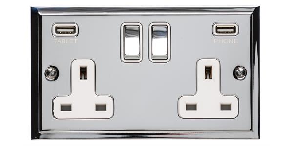 Elite Stepped Plate Range - Polished Chrome - Double USB Socket (13 Amp)