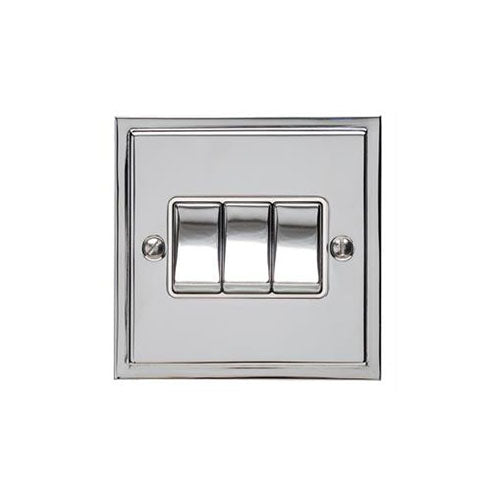 Elite Stepped Plate Range Satin Chrome Switches & Sockets, S03 - 3 Gang Rocker Switch by Heritage Brass By M-Marcus