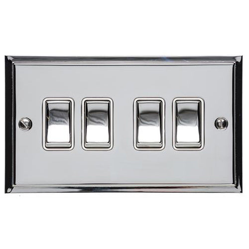 Elite Stepped Plate Range Polished Chrome Switches & Sockets, S02 - 4 Gang Rocker Switch by Heritage Brass By M-Marcus