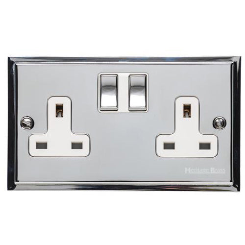 Elite Stepped Plate Range Polished Chrome Switches & Sockets, S02 - Double Socket (13 Amp) by Heritage Brass By M-Marcus