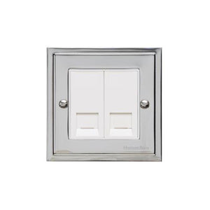 Elite Stepped Plate Range Polished Chrome Switches & Sockets, S02 - 2 Gang CAT6 by Heritage Brass By M-Marcus
