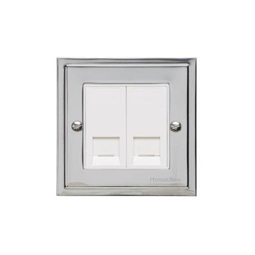 Elite Stepped Plate Range Polished Chrome Switches & Sockets, S02 - 2 Gang CAT6 by Heritage Brass By M-Marcus