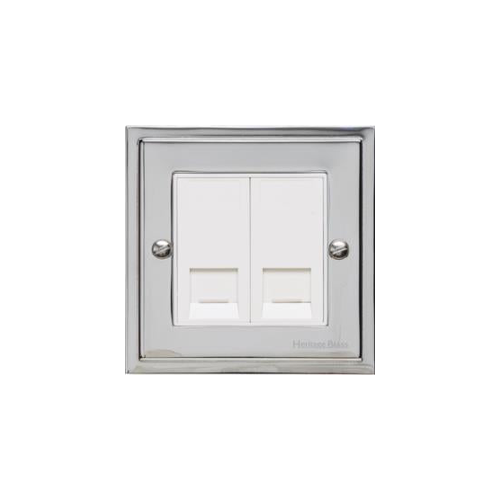 Elite Stepped Plate Range Polished Chrome Switches & Sockets, S02 - 2 Gang RJ45 by Heritage Brass By M-Marcus