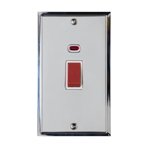Elite Stepped Plate Range Polished Chrome Switches & Sockets, S02 - 45A DP Cooker Switch with Neon (tall plate) by Heritage Brass By M-Marcus