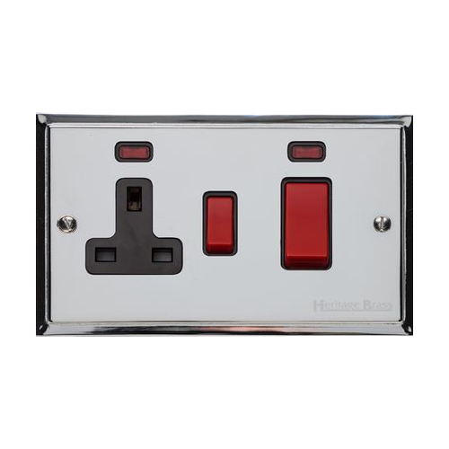 Elite Stepped Plate Range Polished Chrome Switches & Sockets, S02 - 45A Cooker Unit + 13A Socket by Heritage Brass By M-Marcus