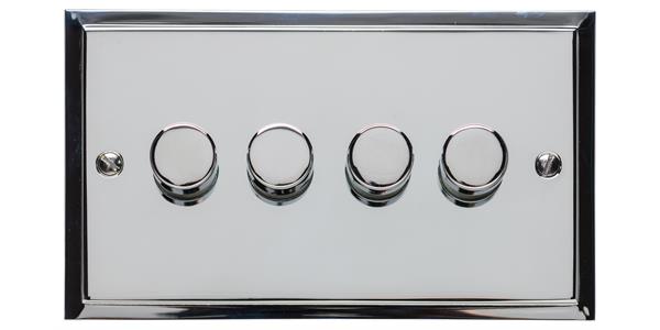 Heritage Brass Electrical, Elite Stepped Plate Range - Polished Chrome - 4 Gang Dimmer (400 watts), 4 Gang Dimmer (400 watts), 2 Way Push On/Off Dimmer Switches, 4 Gang Dimmer (400 watts)