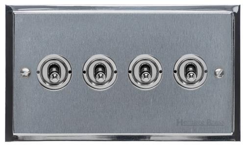 Heritage Brass Electrical, Elite Stepped Plate Range - Satin Chrome - 4 Gang Dolly Switch, 4 Gang Dolly Switch, 20 Amp 2 Way Dolly Switches, 4 Gang Dolly Switch, 4 Gang Toggle Switch