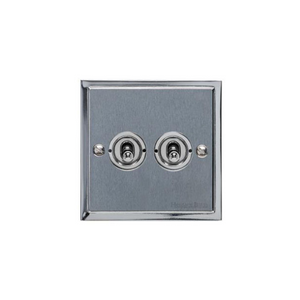 Elite Stepped Plate Range Satin Chrome Switches & Sockets, S03 - 2 Gang Toggle Switch by Heritage Brass By M-Marcus