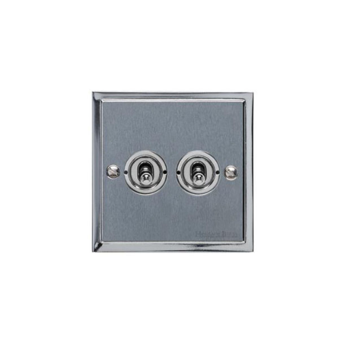 Elite Stepped Plate Range Satin Chrome Switches & Sockets, S03 - 2 Gang Toggle Switch by Heritage Brass By M-Marcus
