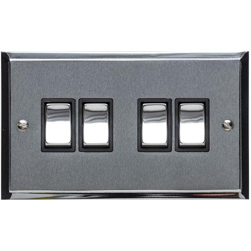 Elite Stepped Plate Range Satin Chrome Switches & Sockets, S03 - 4 Gang Rocker Switch by Heritage Brass By M-Marcus