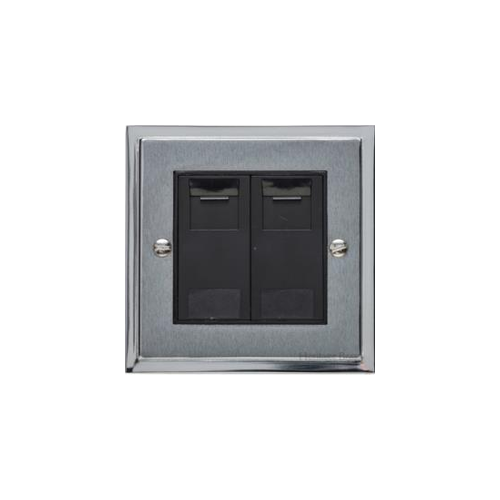 Elite Stepped Plate Range Satin Chrome Switches & Sockets, S03 - 2 Gang RJ45 by Heritage Brass By M-Marcus
