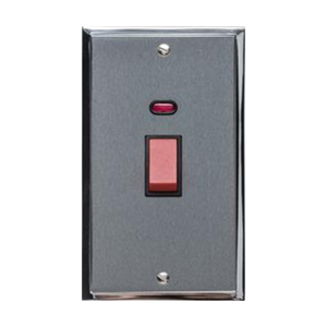 Elite Stepped Plate Range Satin Chrome Switches & Sockets, S03 - 45A DP Cooker Switch with Neon (tall plate) by Heritage Brass By M-Marcus