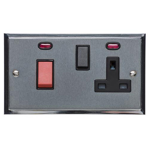 Elite Stepped Plate Range Satin Chrome Switches & Sockets, S03 - 45A Cooker Unit + 13A Socket by Heritage Brass By M-Marcus