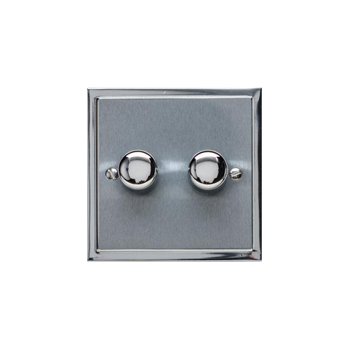 Elite Stepped Plate Range Satin Chrome Switches & Sockets, S03 - 2 Gang Dimmer 250 watts (Compatible with halogen/ incandescent bulbs) by Heritage Brass By M-Marcus