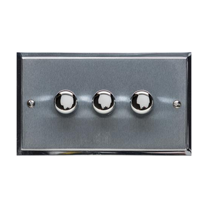 Elite Stepped Plate Range Satin Chrome Switches & Sockets, S03 - 3 Gang Dimmer 400 watts (Compatible with halogen/ incandescent bulbs) by Heritage Brass By M-Marcus