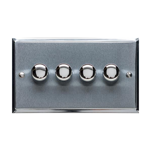 Elite Stepped Plate Range Satin Chrome Switches & Sockets, S03 - 4 Gang Dimmer 250 watts (Compatible with halogen/ incandescent bulbs) by Heritage Brass By M-Marcus