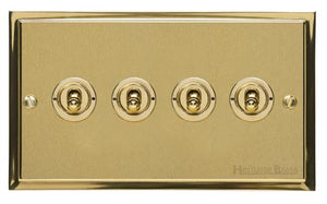 Heritage Brass Electrical, Elite Stepped Plate Range - Satin Brass - 4 Gang Dolly Switch, 4 Gang Dolly Switch, 20 Amp 2 Way Dolly Switches, 4 Gang Dolly Switch