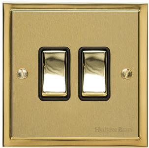 Elite Stepped Plate Range - Satin Brass - 2 Gang Switch (10 Amp)