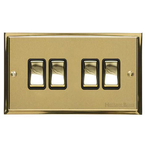 Elite Stepped Plate Range Satin Brass Switches & Sockets, S04 - 4 Gang Rocker Switch by Heritage Brass By M-Marcus